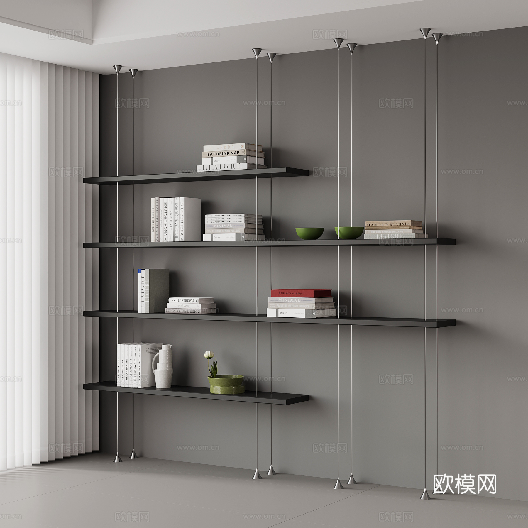 现代意式书架 置物架su模型