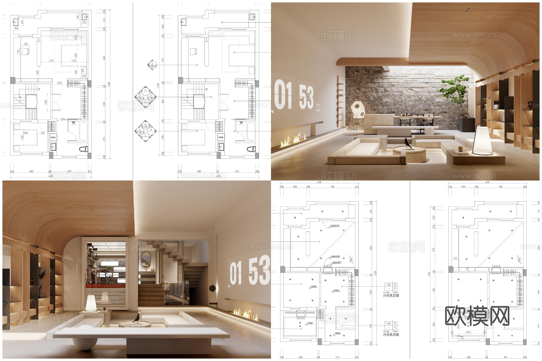 3套奶油风样板间 最新全套 效果图 施工图设计cad施工图