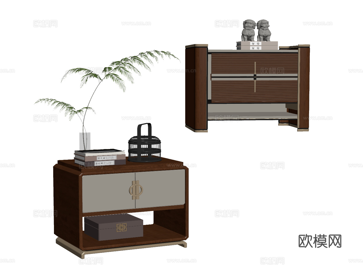 新中式床头柜su模型