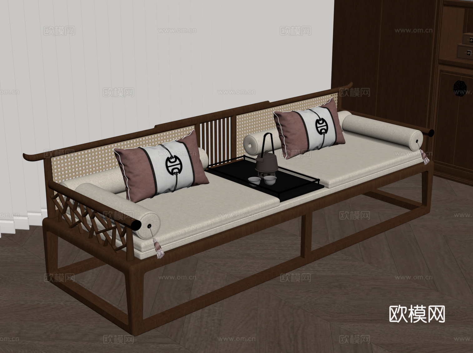 新中式罗汉床 罗汉榻 沙发su模型