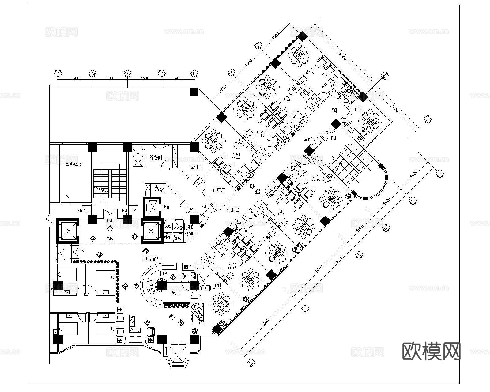 棋牌室CAD平面方案cad施工图