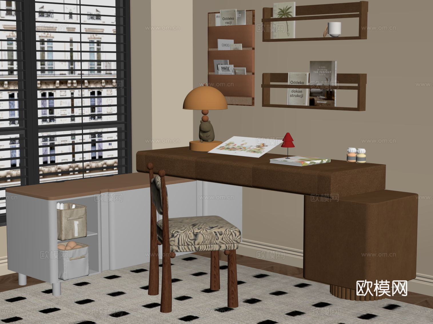 中古风书桌椅su模型