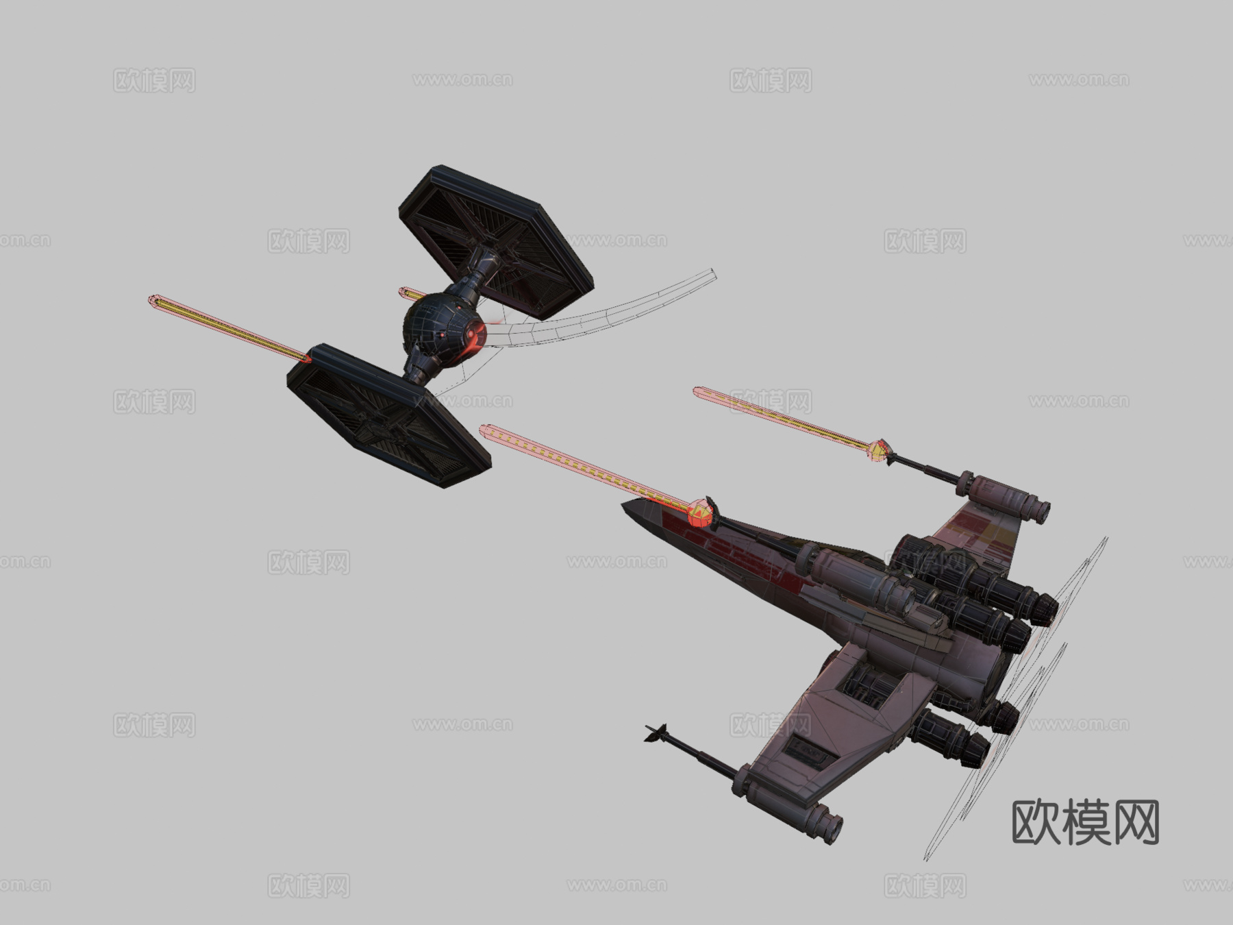 X翼战机vs钛战机3d模型下载（渲染图2）