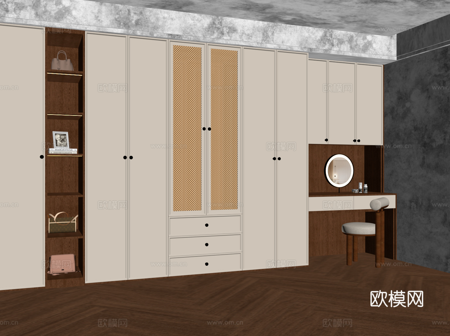 中古风衣柜 衣帽间su模型