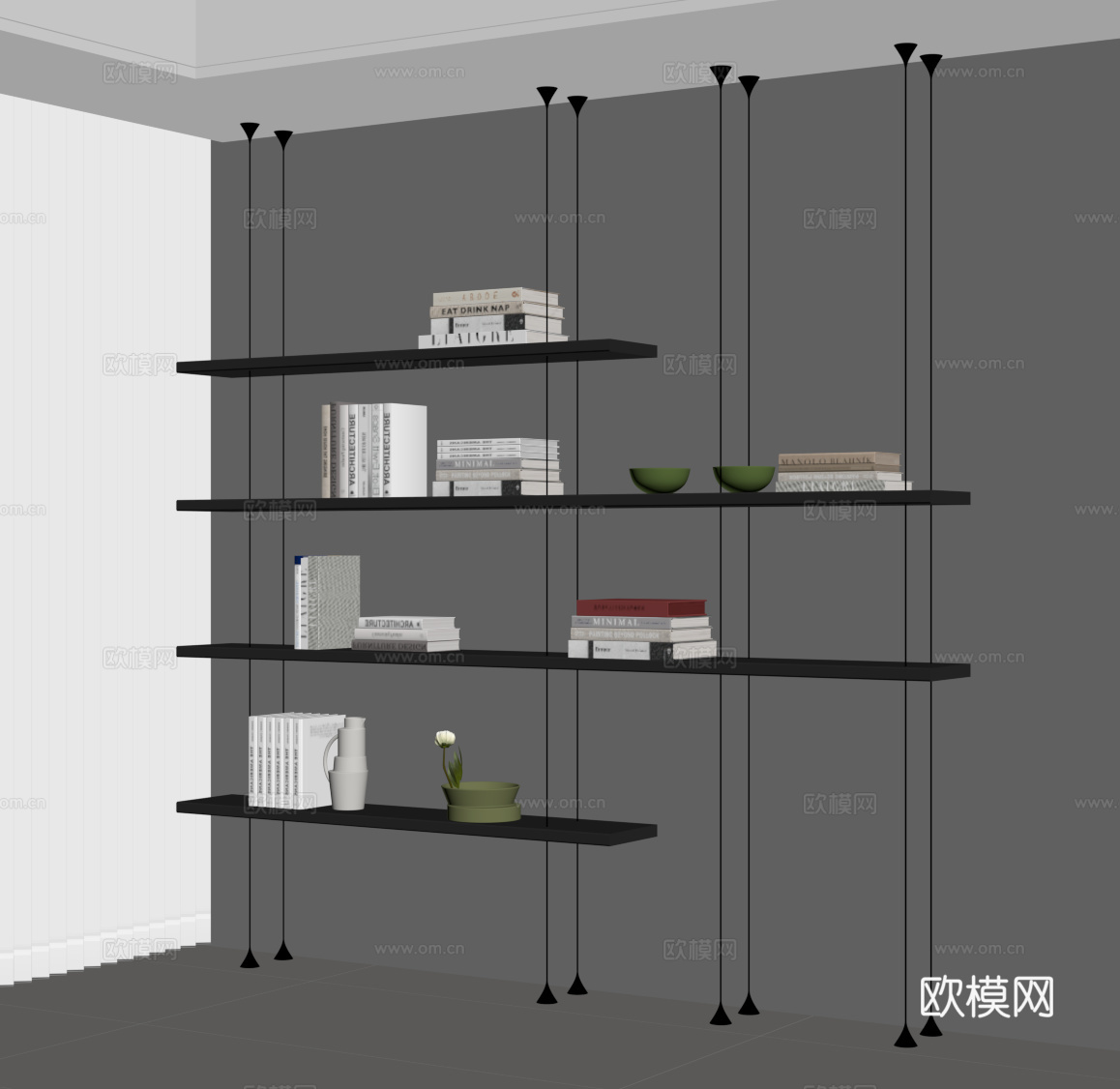 现代意式书架 置物架su模型