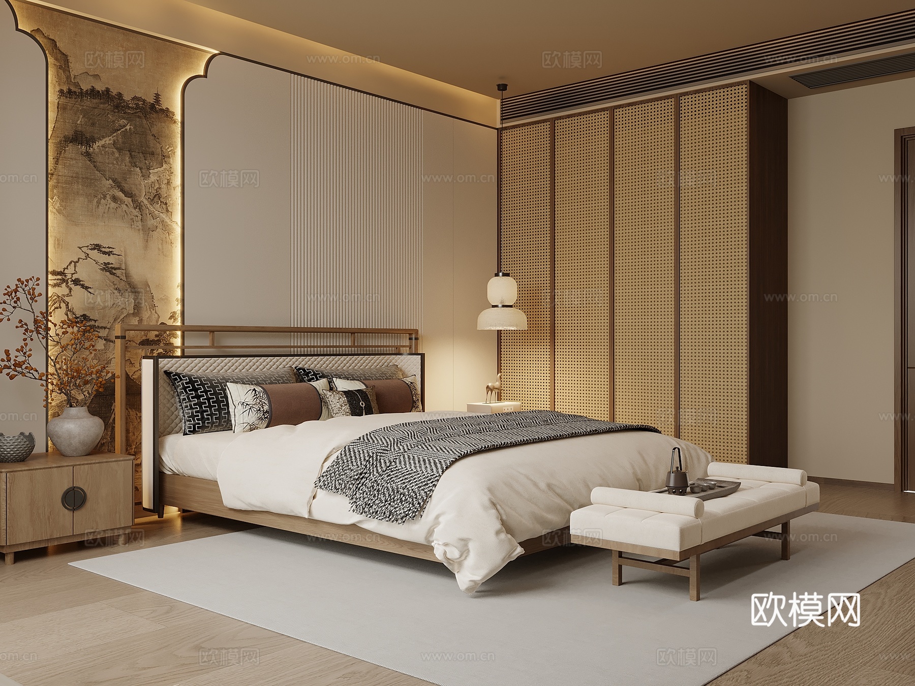 新中式卧室su模型