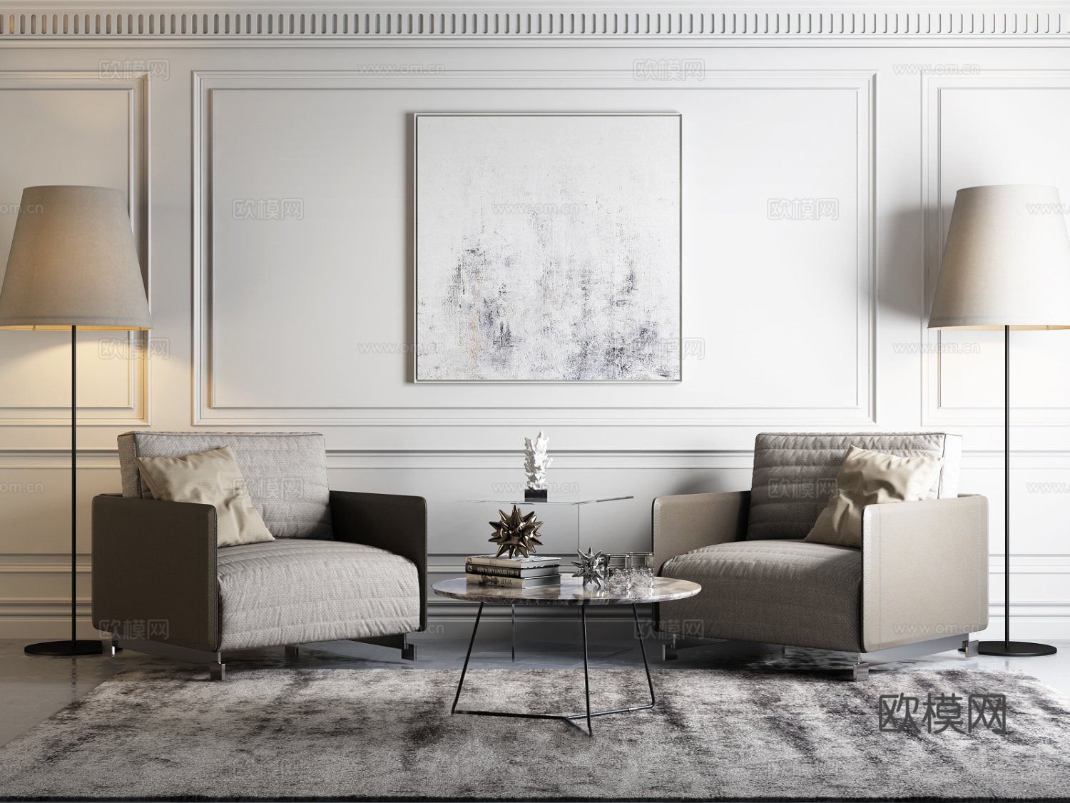 现代休闲椅 单椅 落地灯组合3d模型下载（渲染图2）