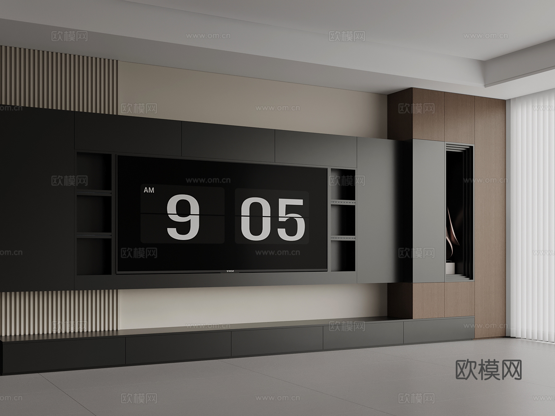 现代意式电视背景墙su模型