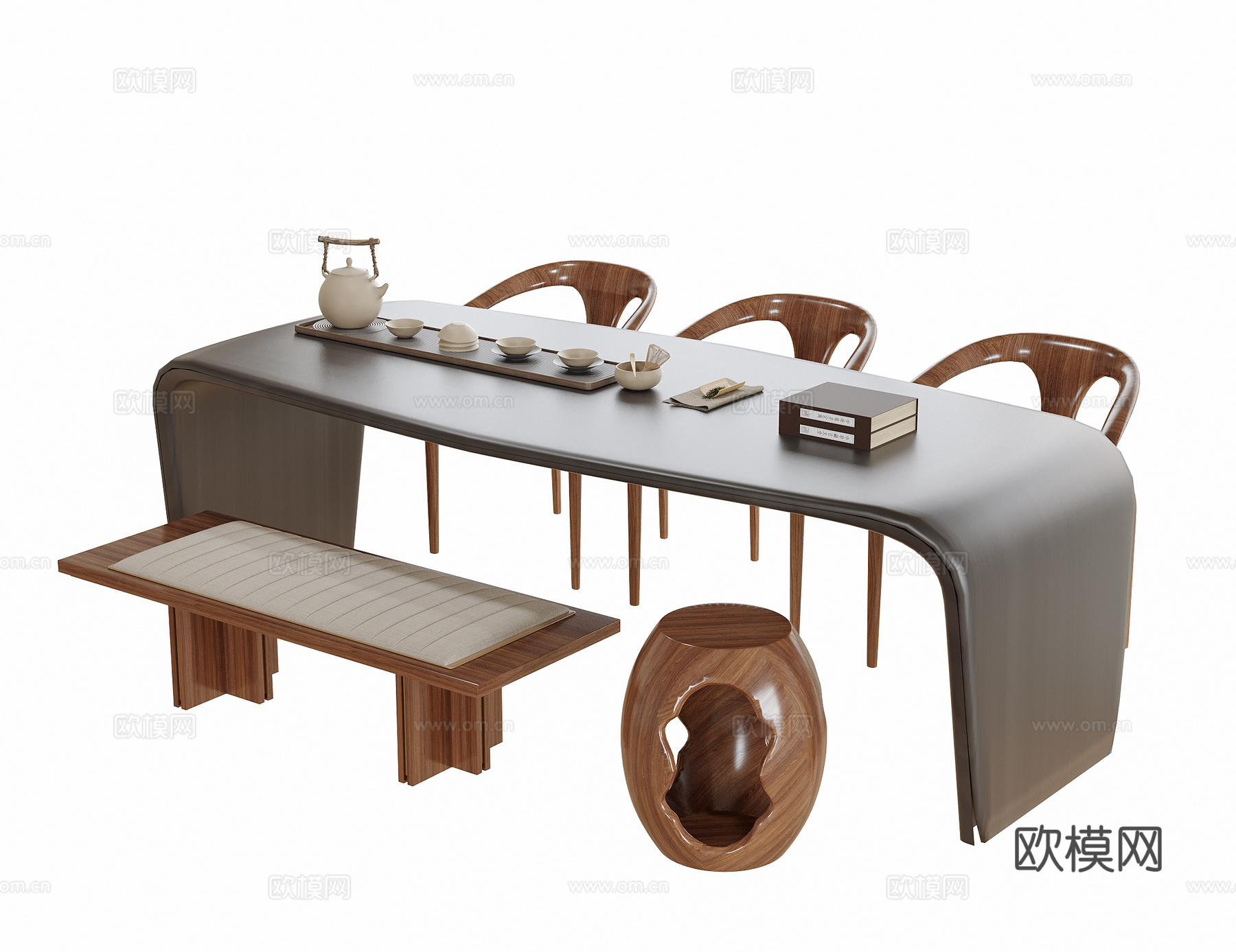 现代茶桌椅组合 茶桌su模型