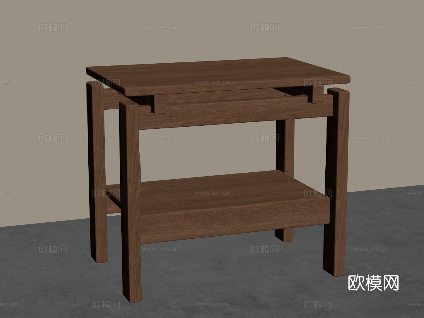 原木中古风边几 实木方茶几 木凳子su模型