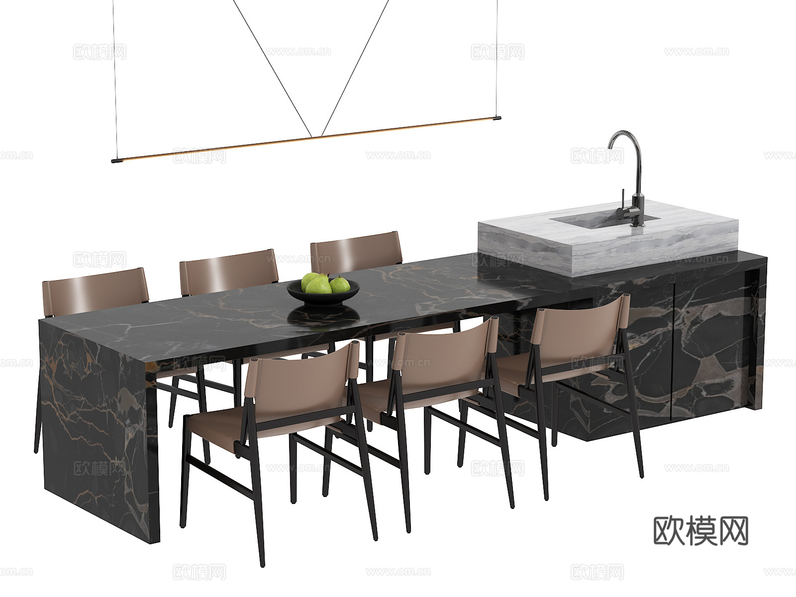 现代岛台餐桌椅组合3d模型
