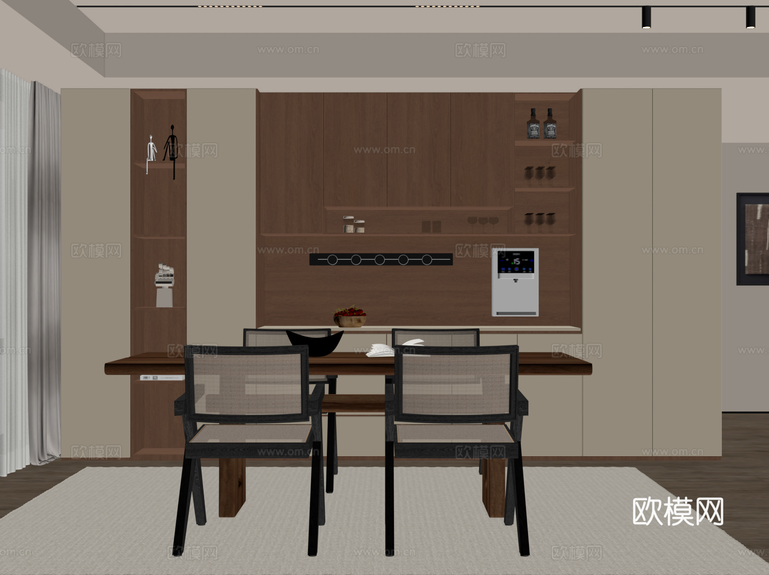 中古餐厅 餐桌椅 餐边柜su模型