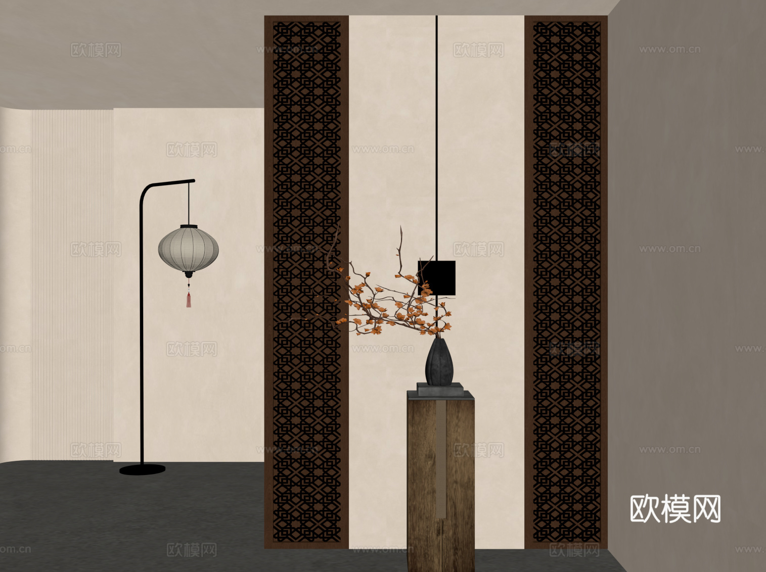 新中式玄关 隔断su模型