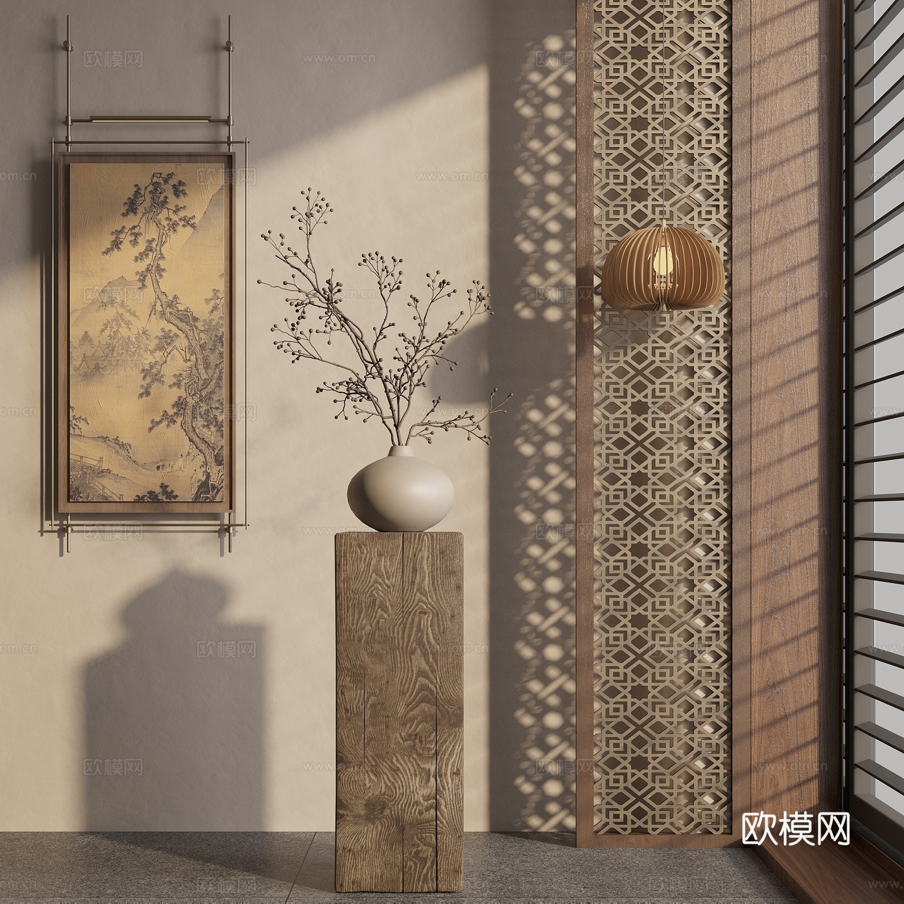 新中式花瓶 枯枝摆件su模型