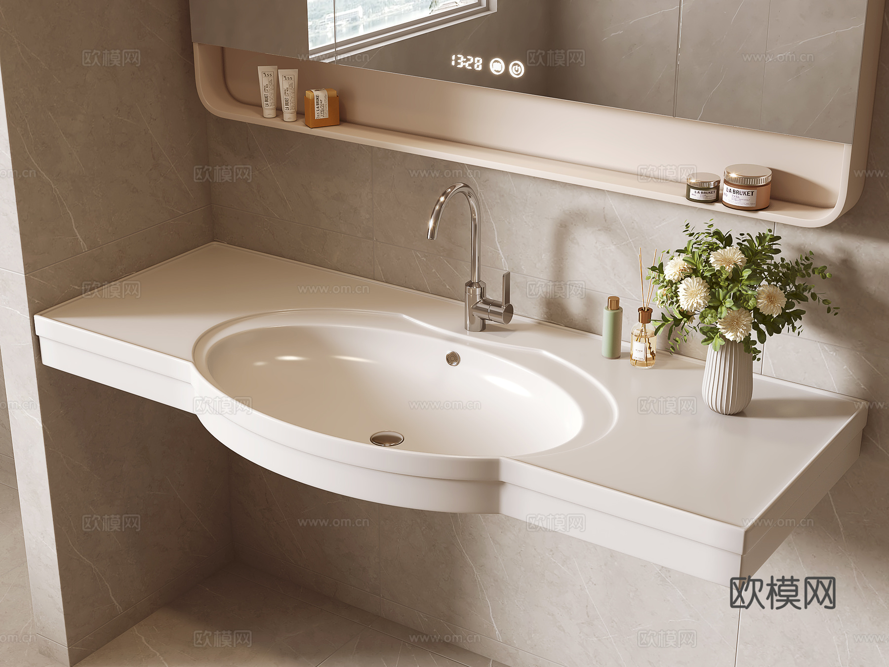 现代台盆 洗手盆 一体盆3d模型下载