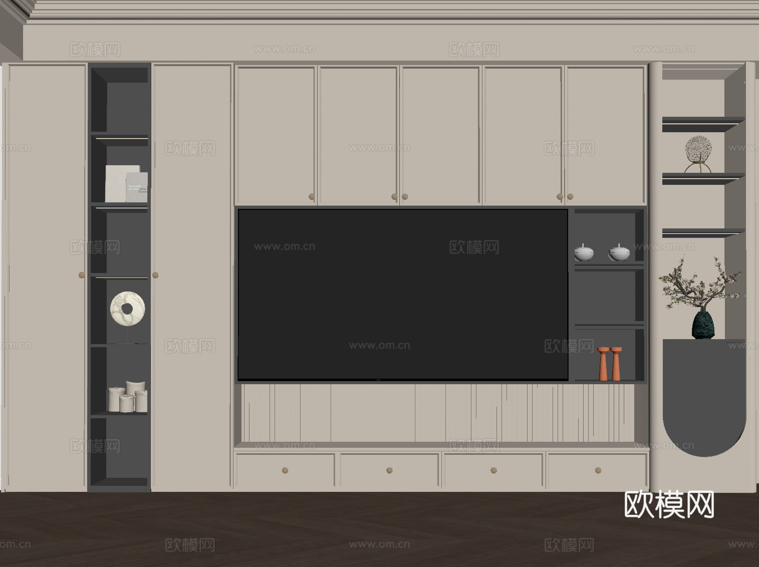 法式电视背景墙 电视柜su模型