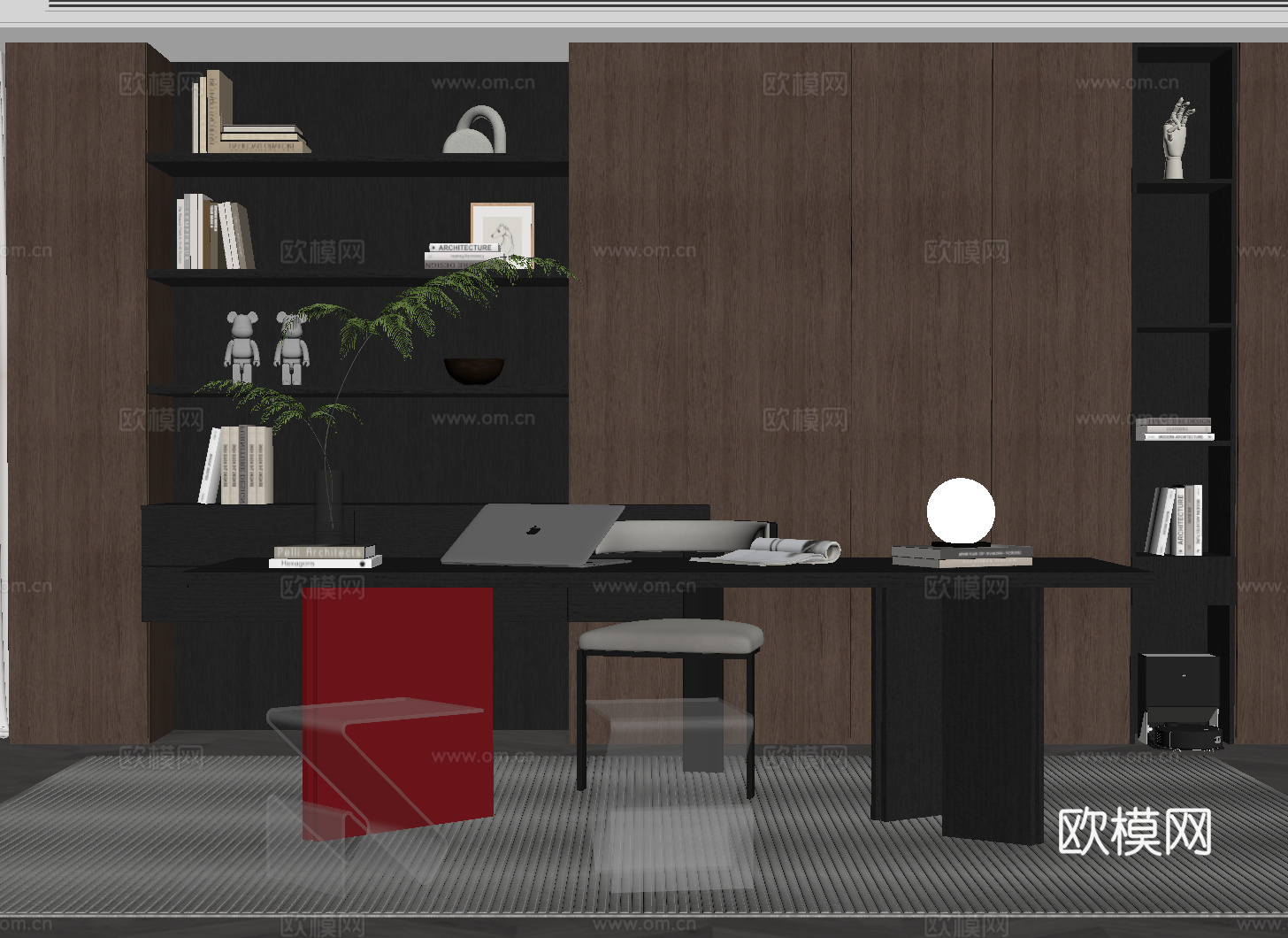 意式书房 书桌椅 书柜su模型