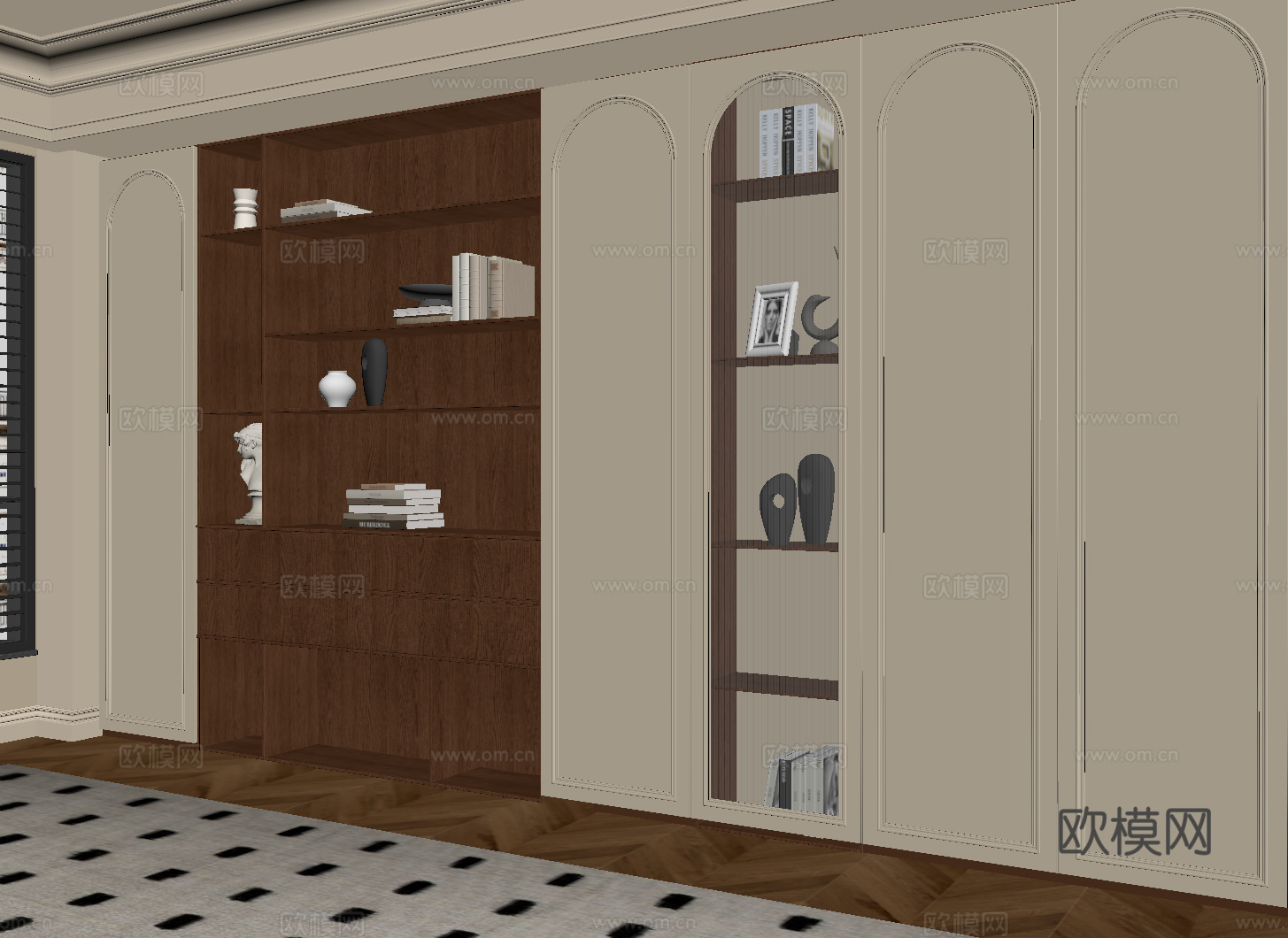 中古风书柜su模型
