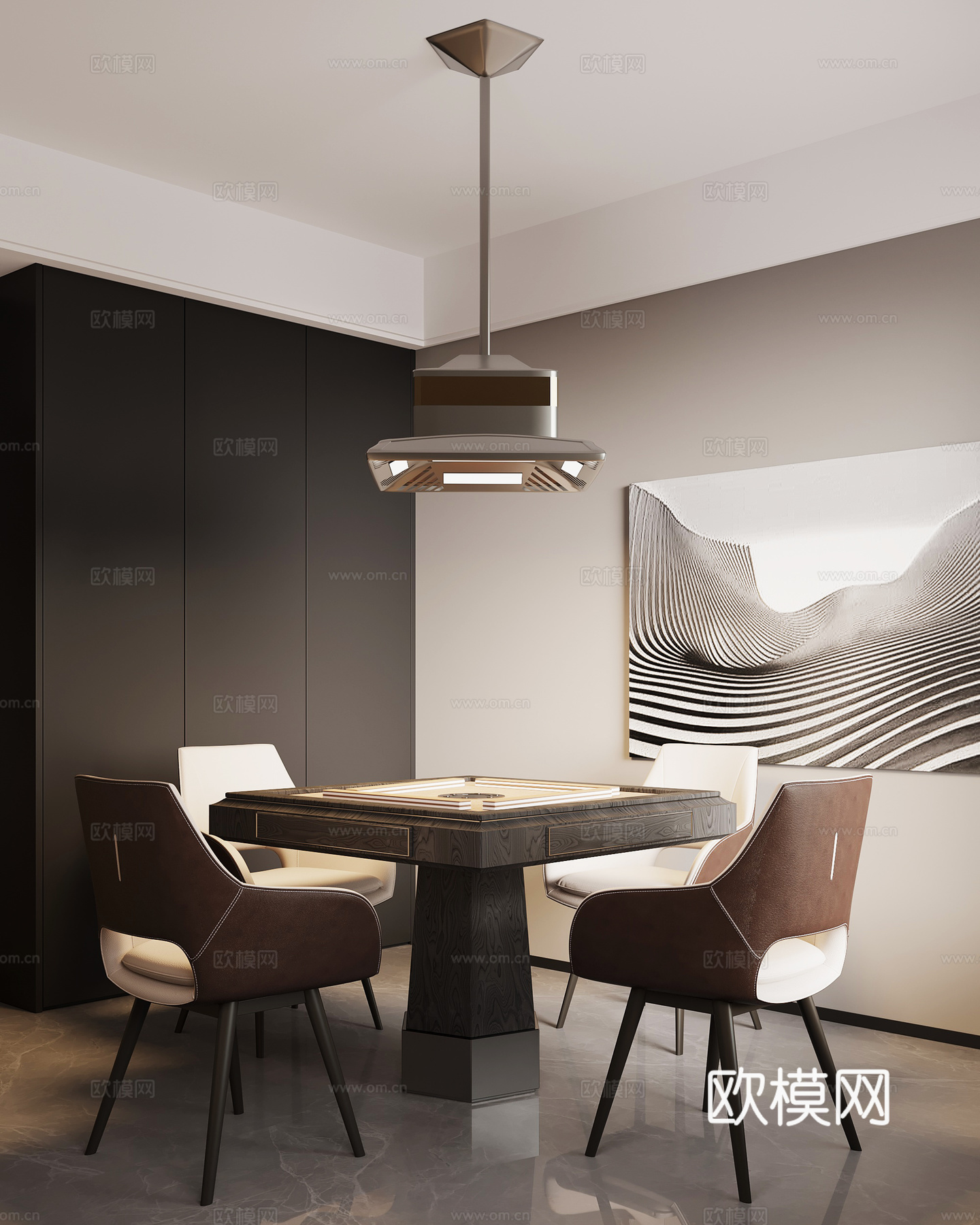 现代意式棋牌室 麻将室su模型