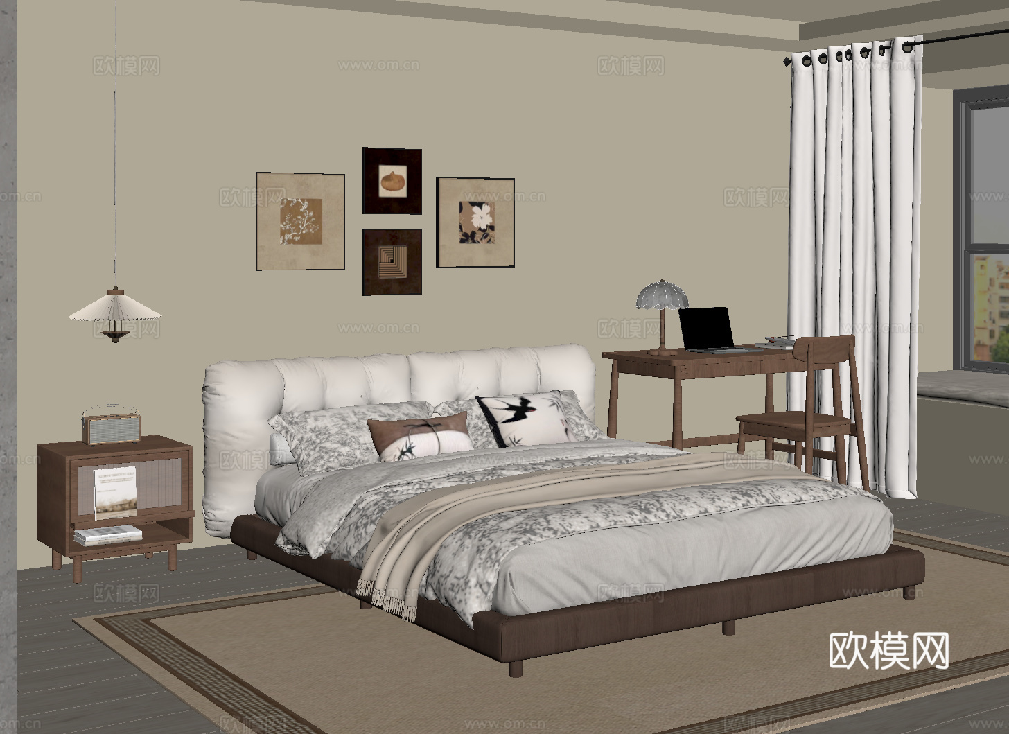 中古风卧室su模型