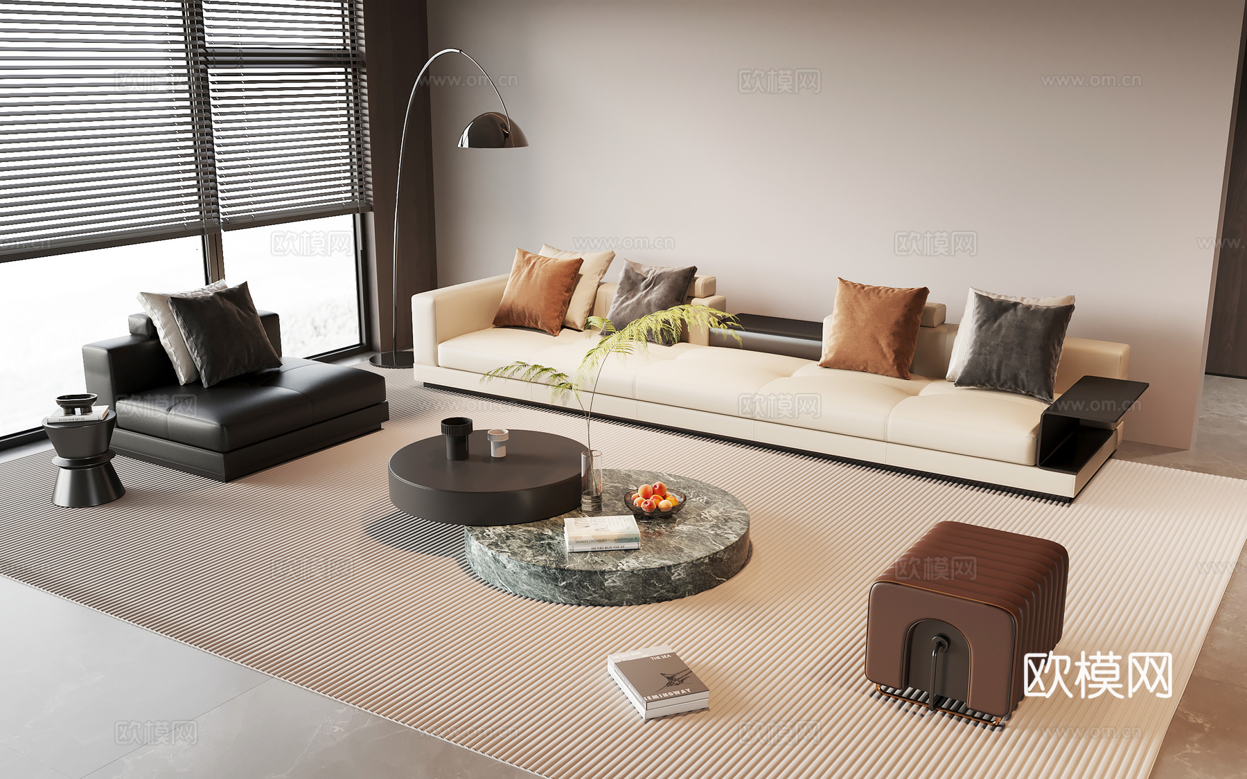 现代意式客厅 沙发茶几组合su模型