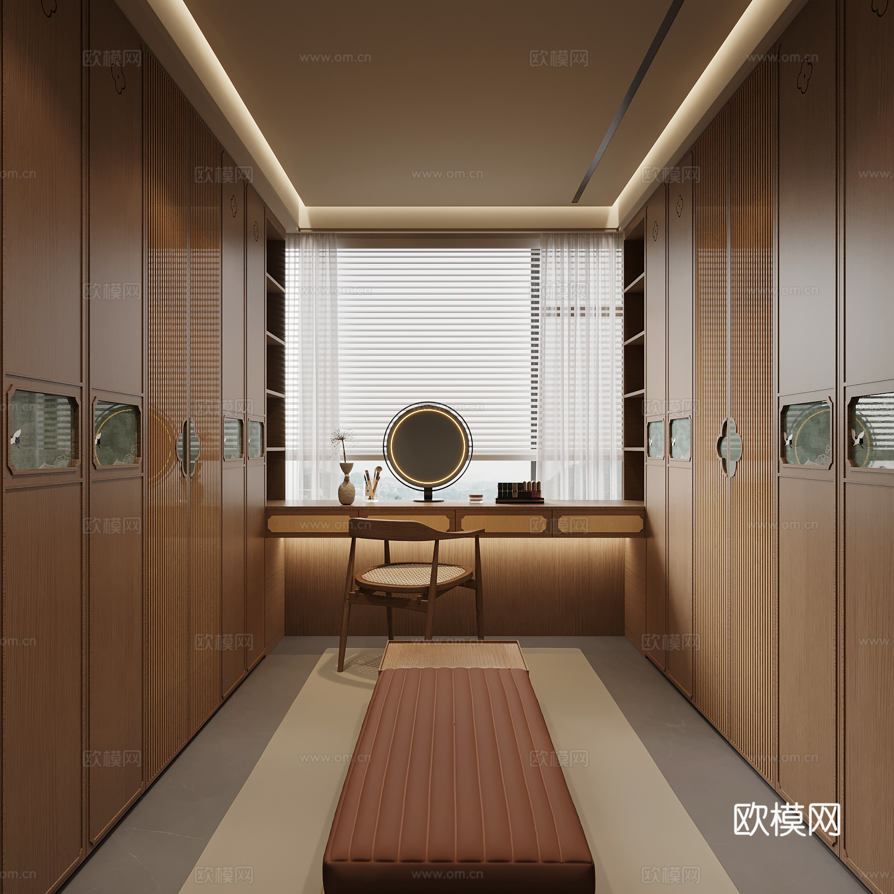 新中式衣帽间 衣柜su模型