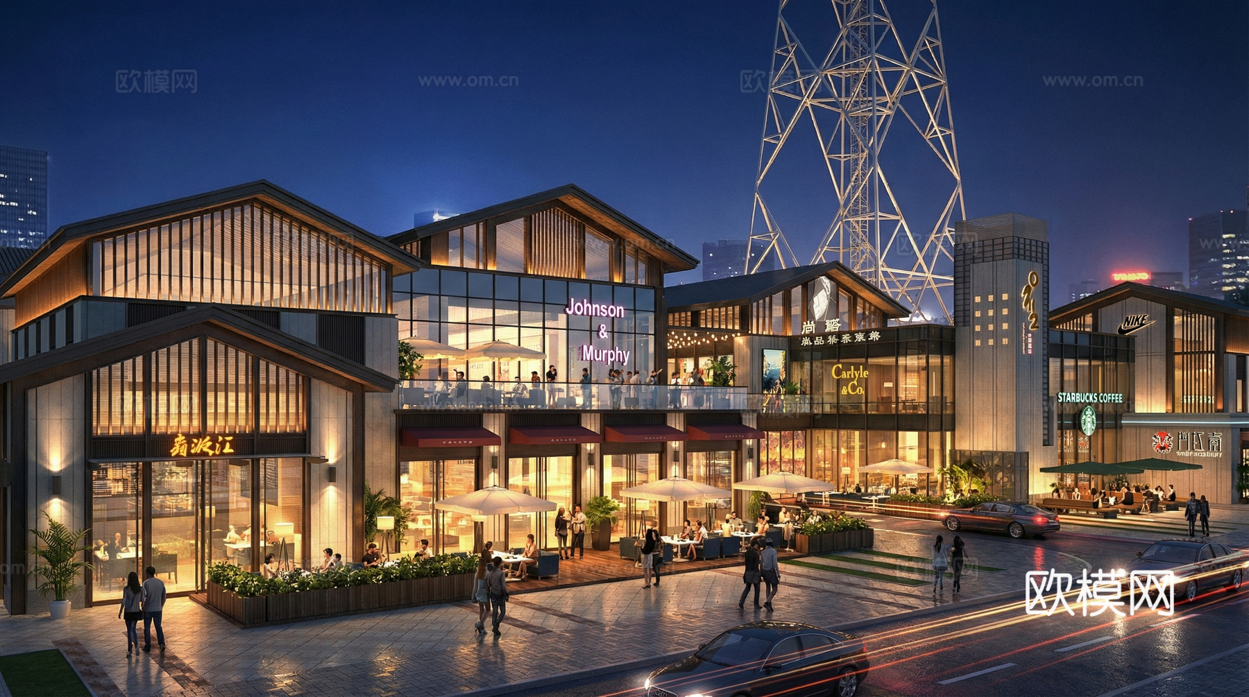 现代新中式禅意商业街 新中式 商业街 禅意酒店su模型