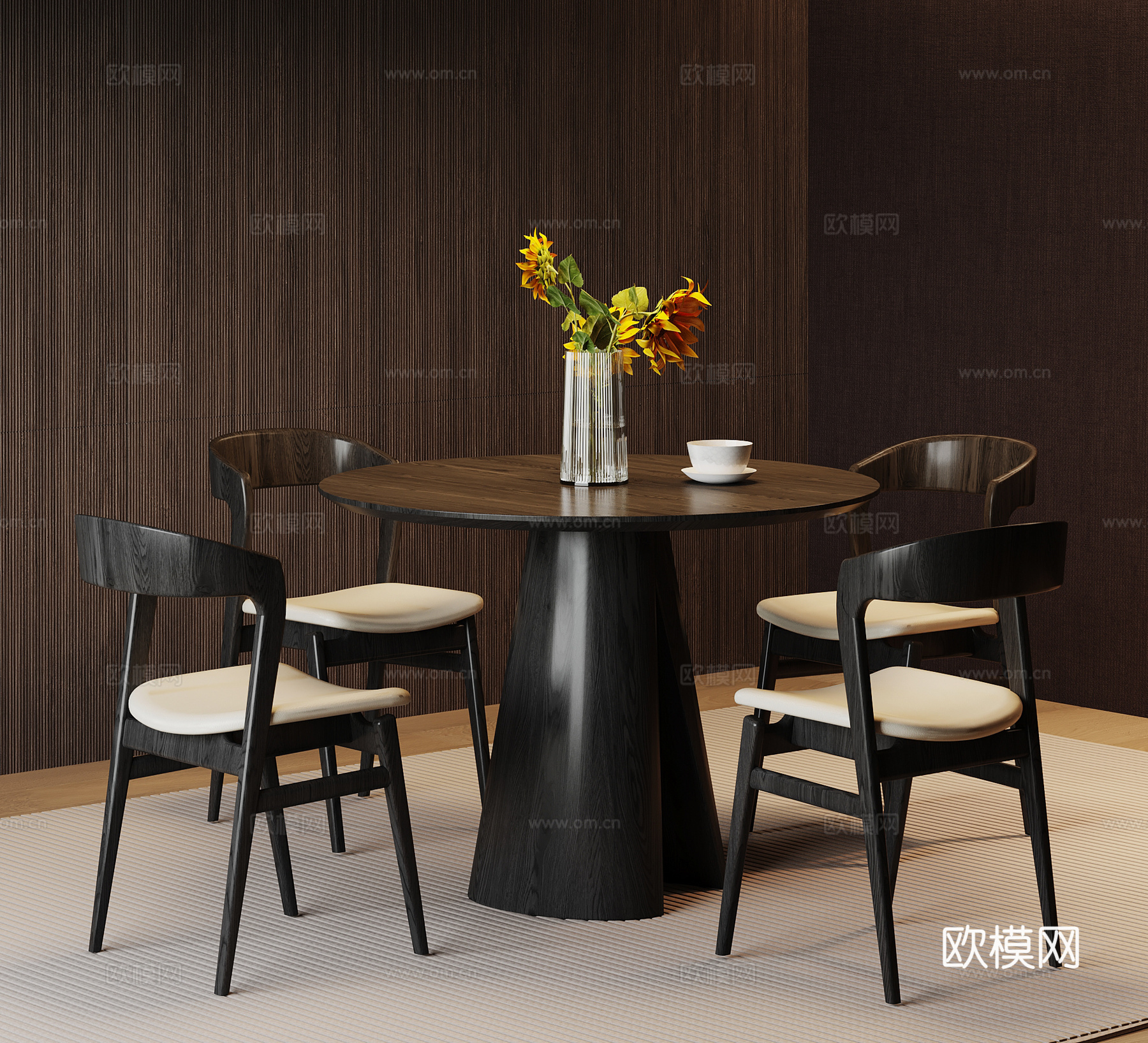 现代意式洽谈桌椅 餐桌椅su模型