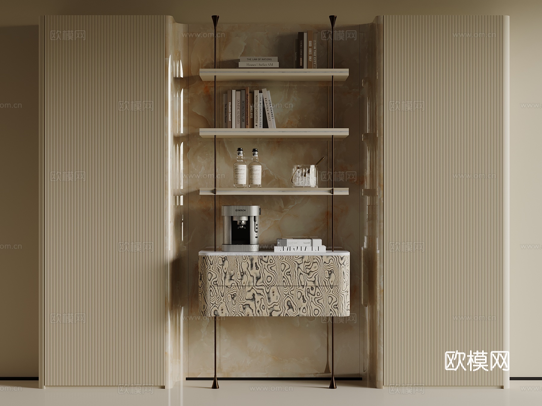 现代酒柜 酒架 书柜su模型