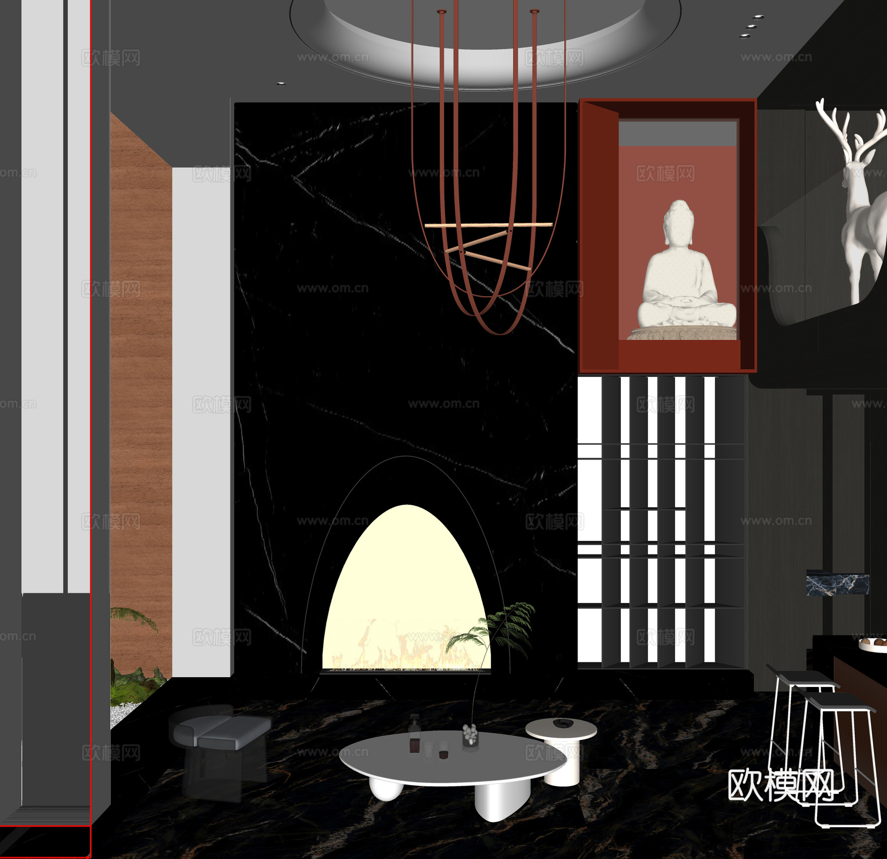 暗黑风别墅客厅su模型