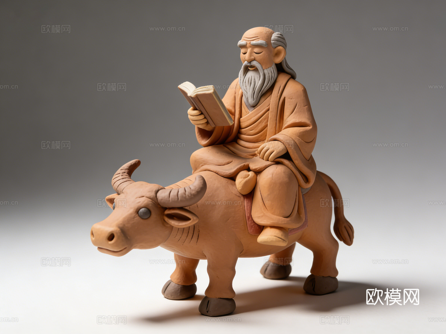 泥塑老子老者非遗彩泥雕塑摆件su模型