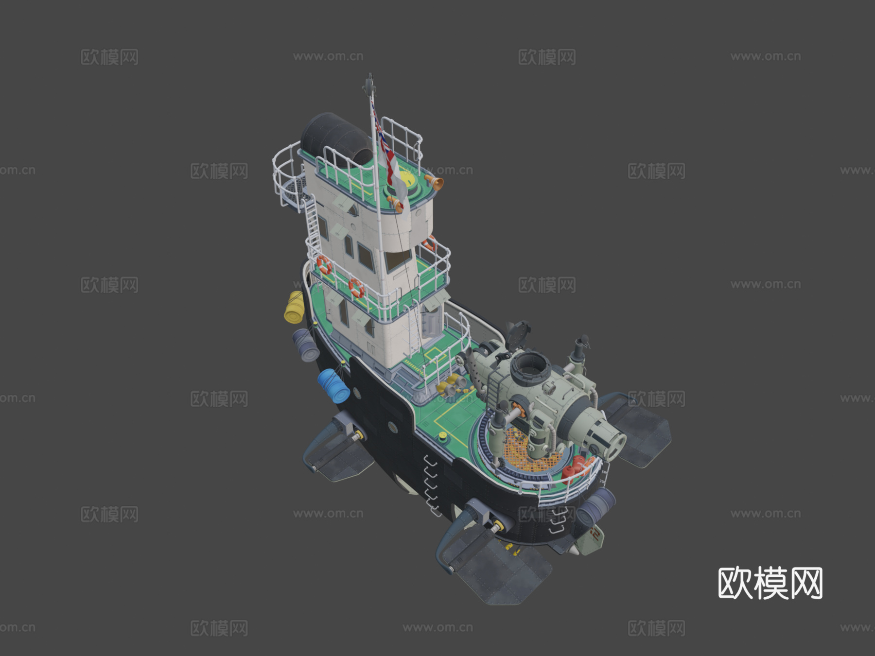 低多边形柴油朋克气垫船-炮艇3d模型下载（渲染图8）