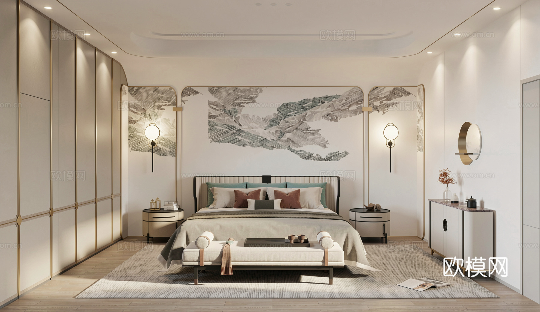 新中式中式主卧卧室su模型