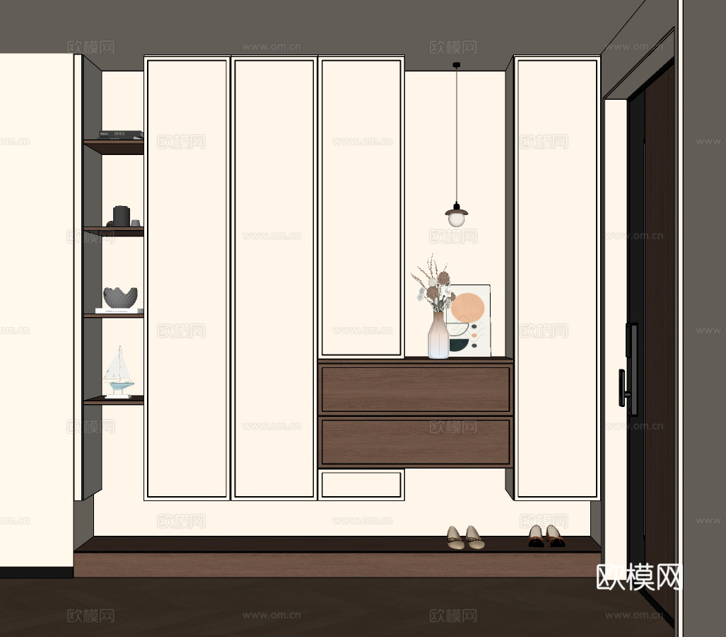 法式奶油中古风鞋柜 入户鞋柜 玄关鞋柜 玄关柜 装饰柜su模型