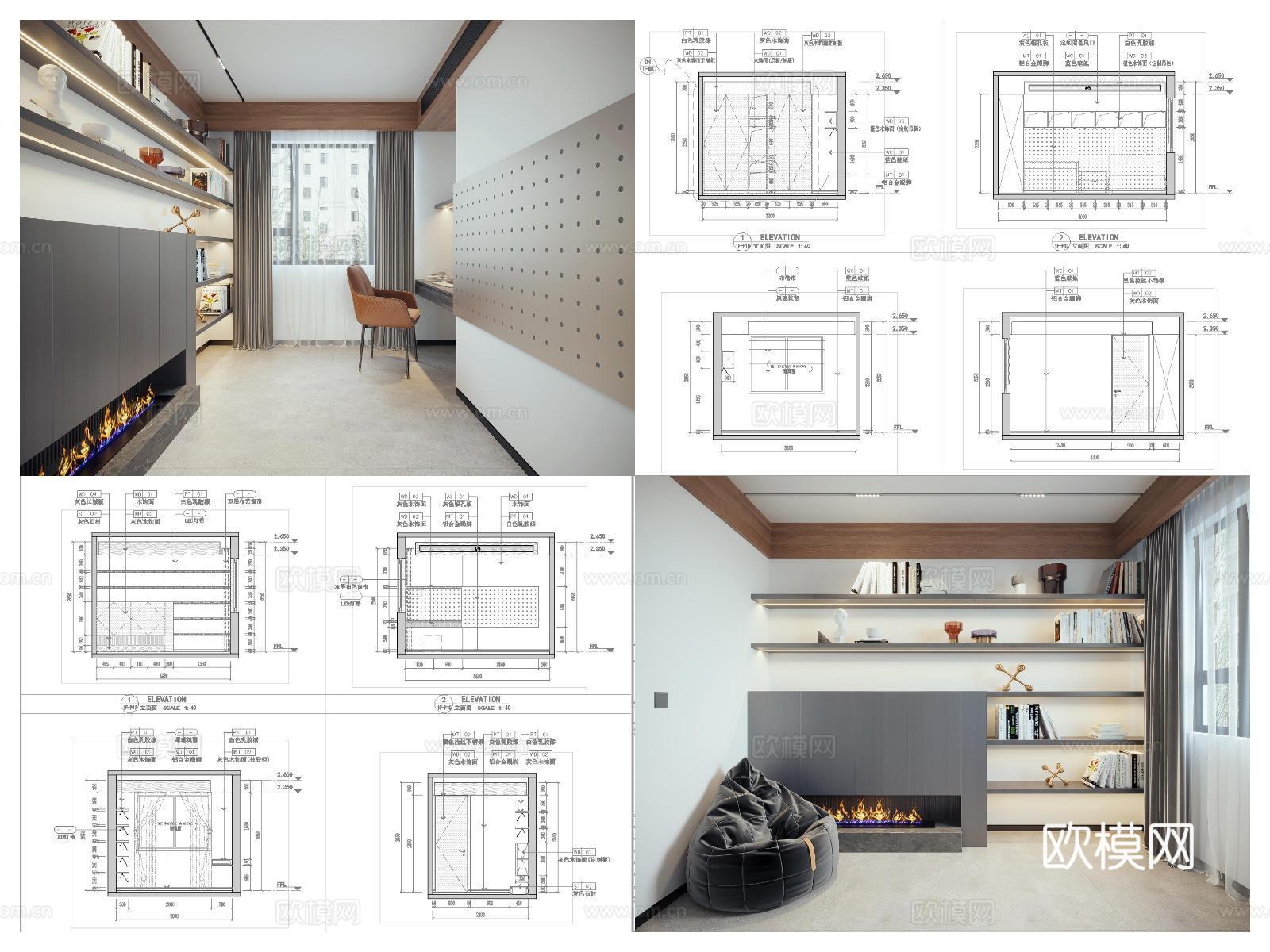 2套轻奢样板间 最新全套 效果图 施工图设计cad施工图cad施工图