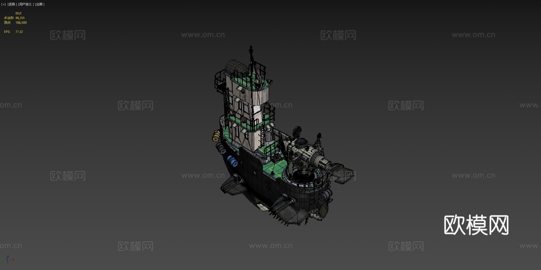 低多边形柴油朋克气垫船-炮艇3d模型下载（渲染图4）