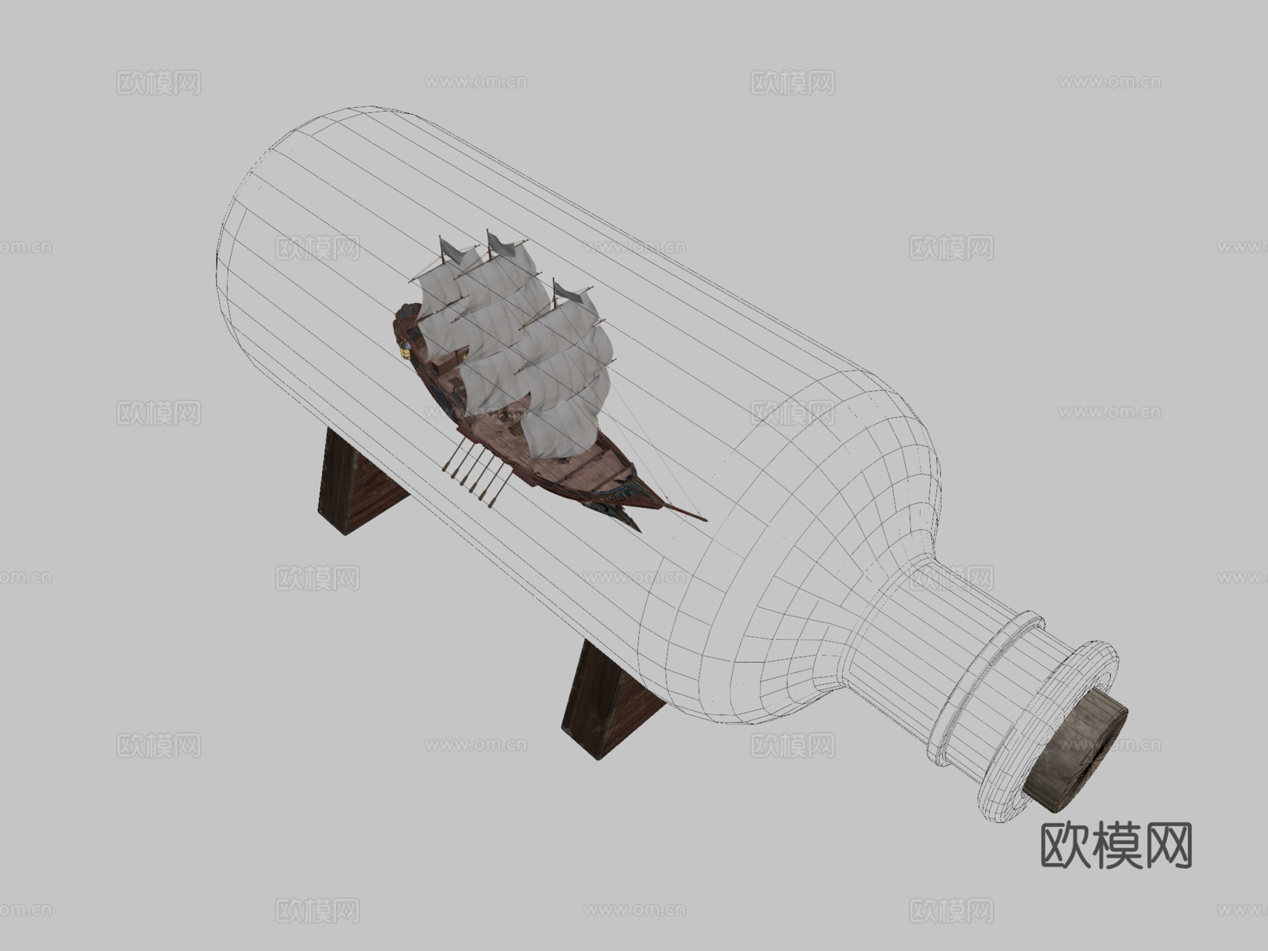 瓶中船3d模型下载（渲染图2）