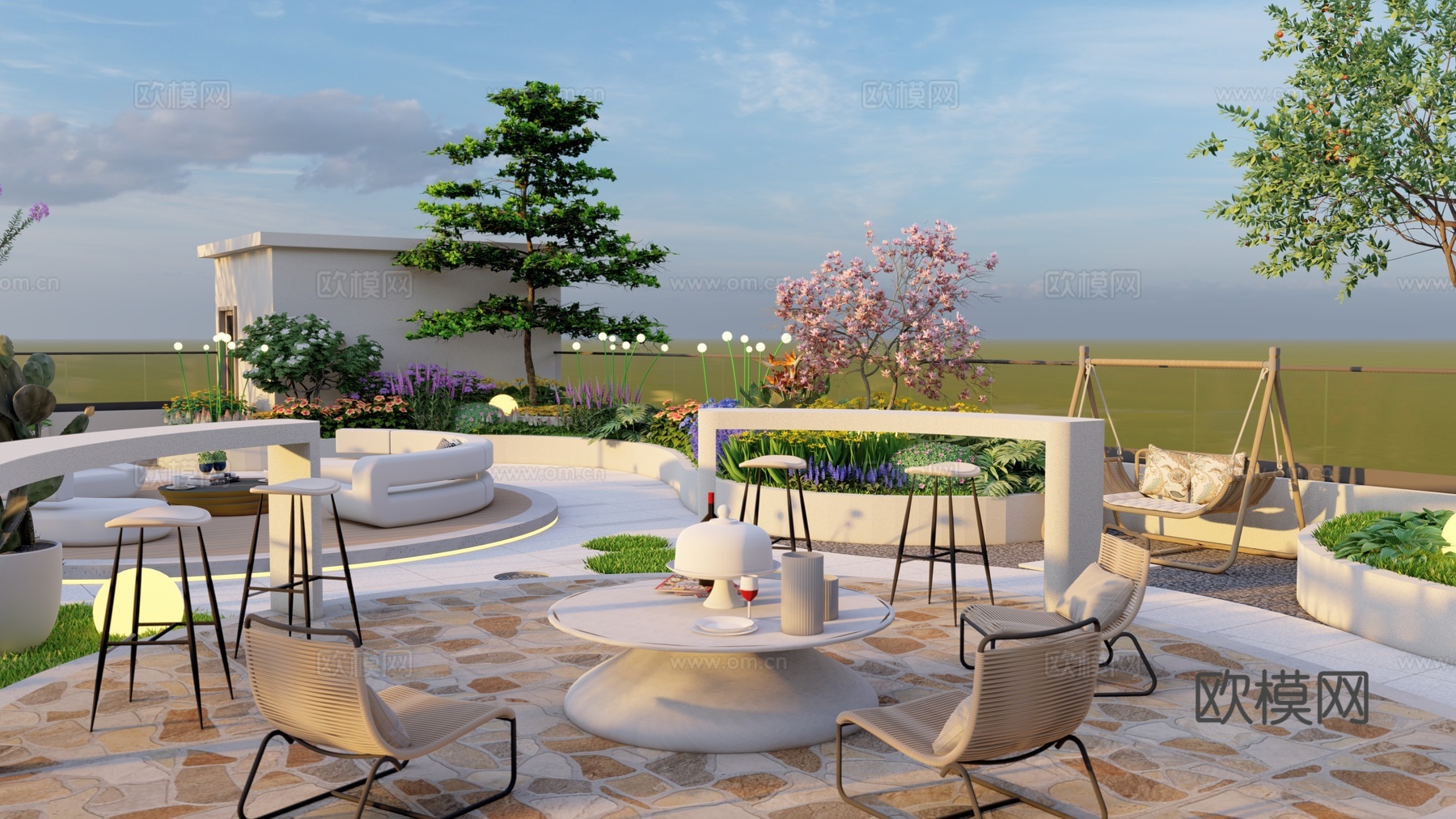 现代屋顶花园su模型