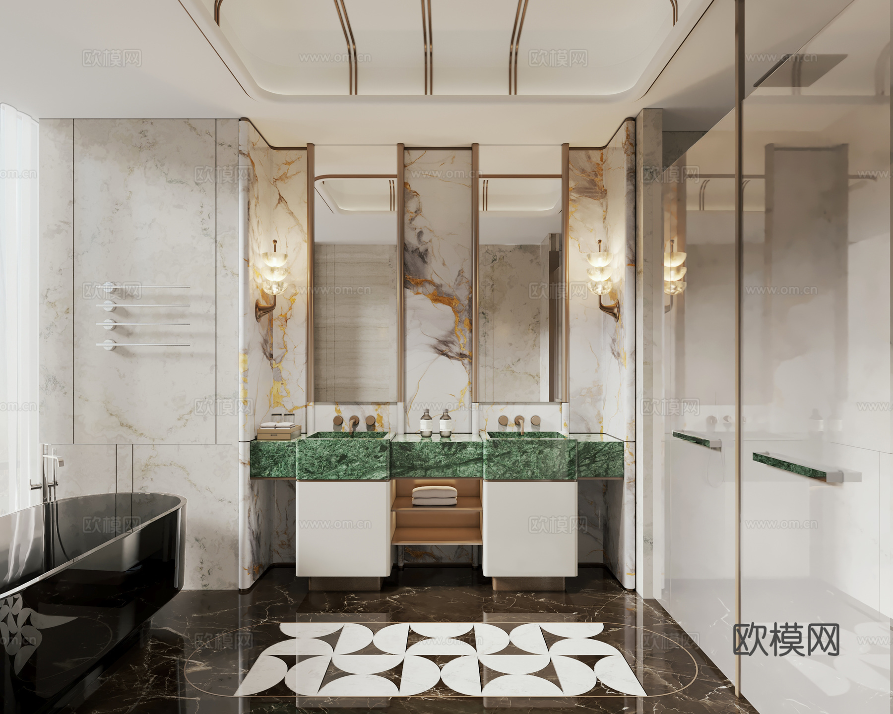 轻奢意式卫生间 酒店卫生间 别墅卫生间 干洗分离卫生间3d模型下载