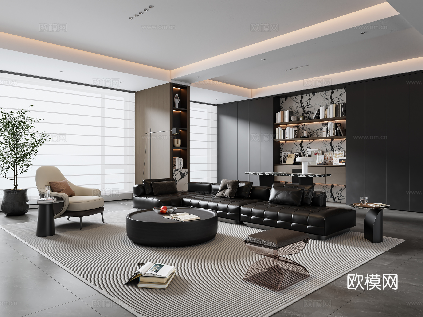 现代意式客 沙发茶几 书桌椅 书柜 装饰柜 饰品摆件su模型