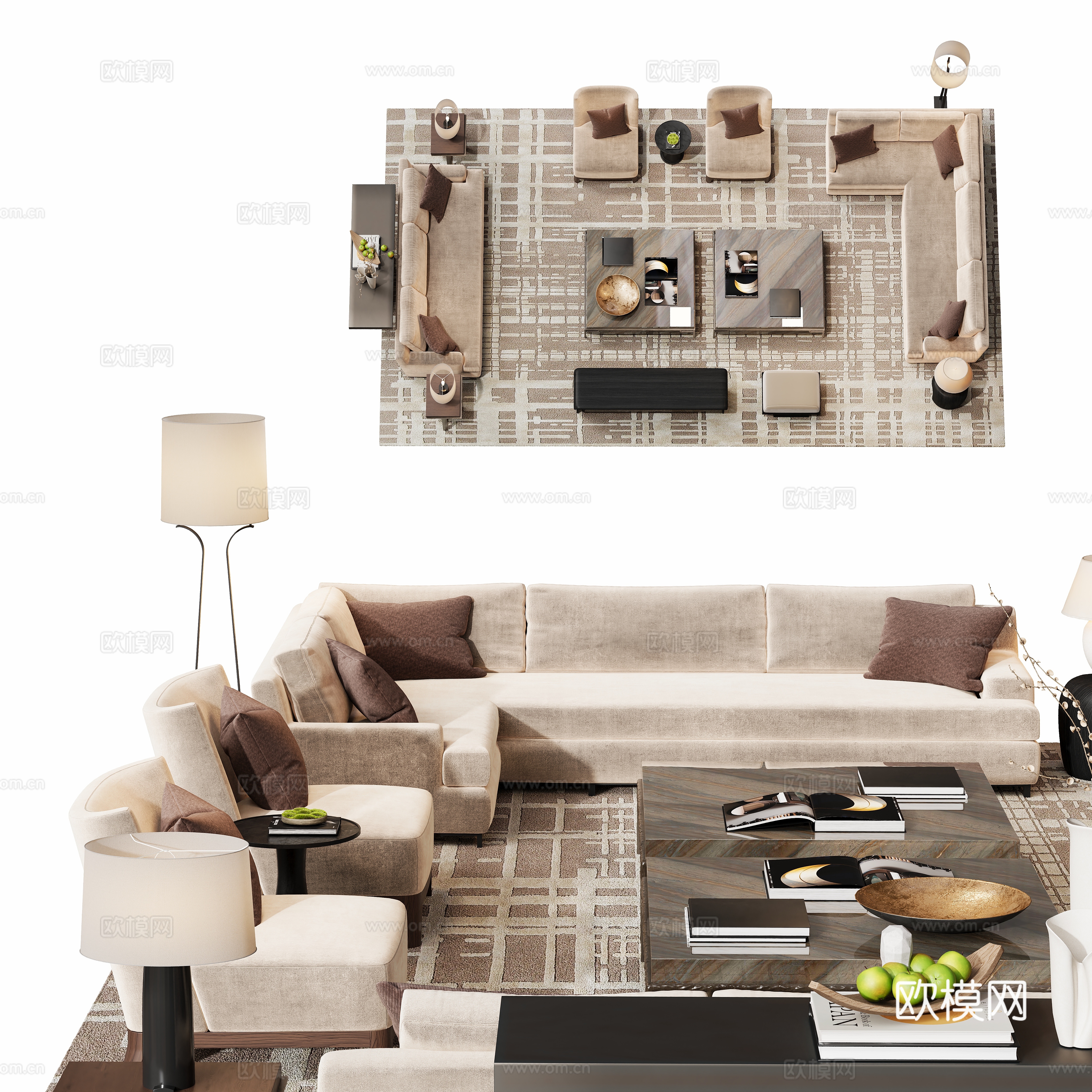 现代组合沙发茶几su模型