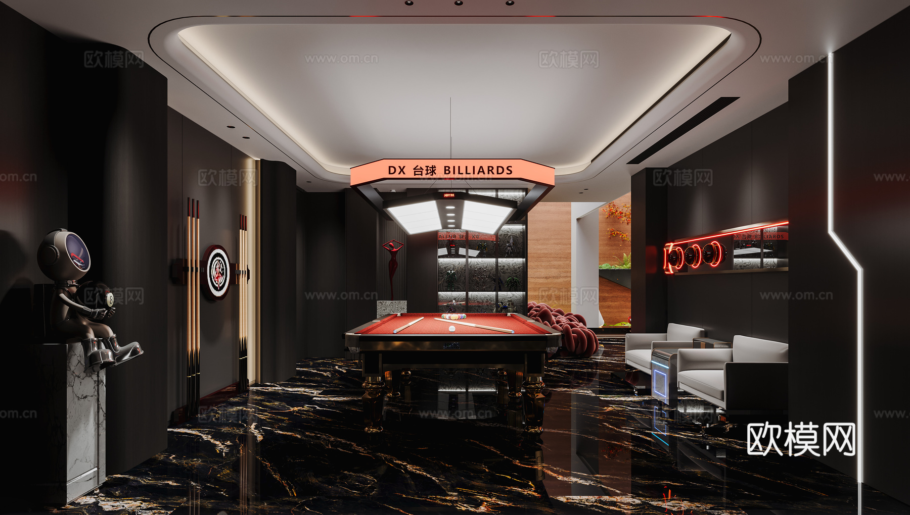 暗黑风休闲台球室su模型