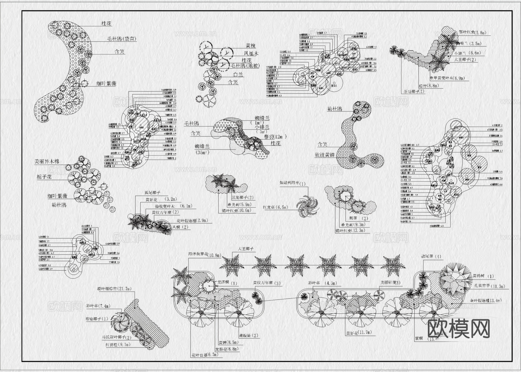 27套园林景观花境植物组团绿植配置CAD图库cad施工图