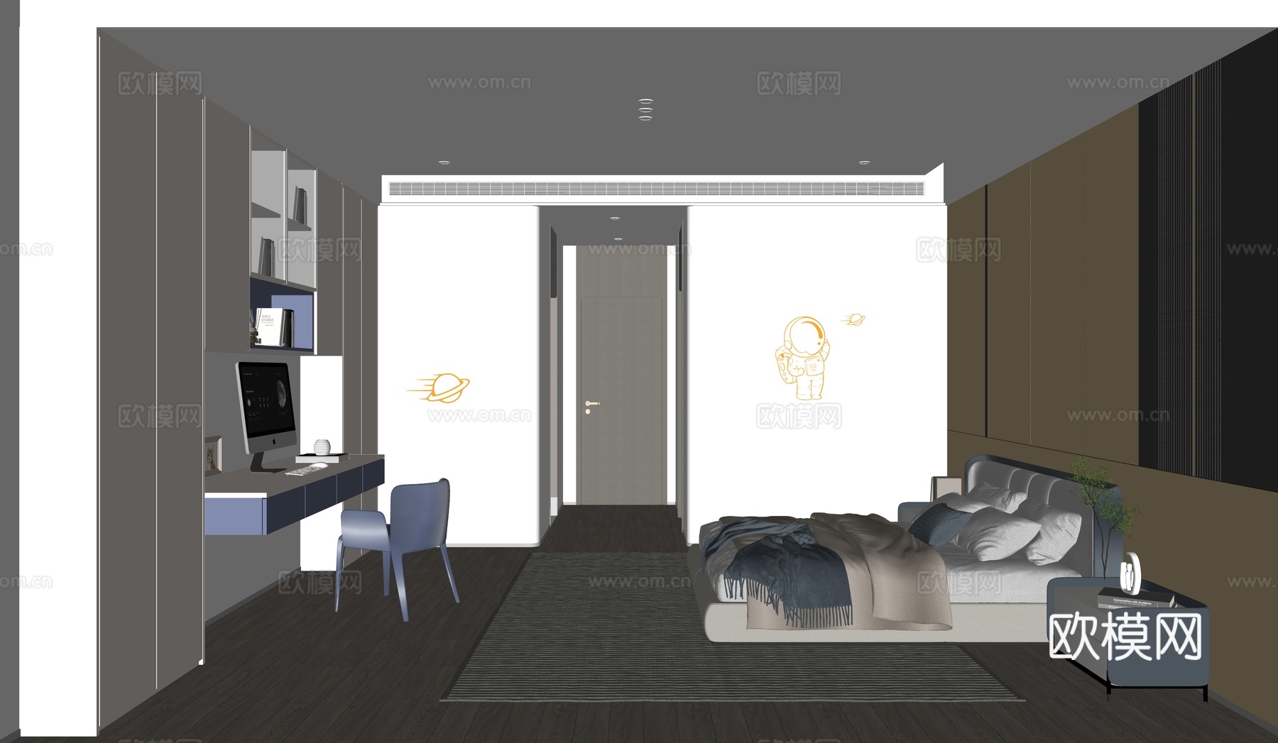 现代卡通网红儿童房su模型