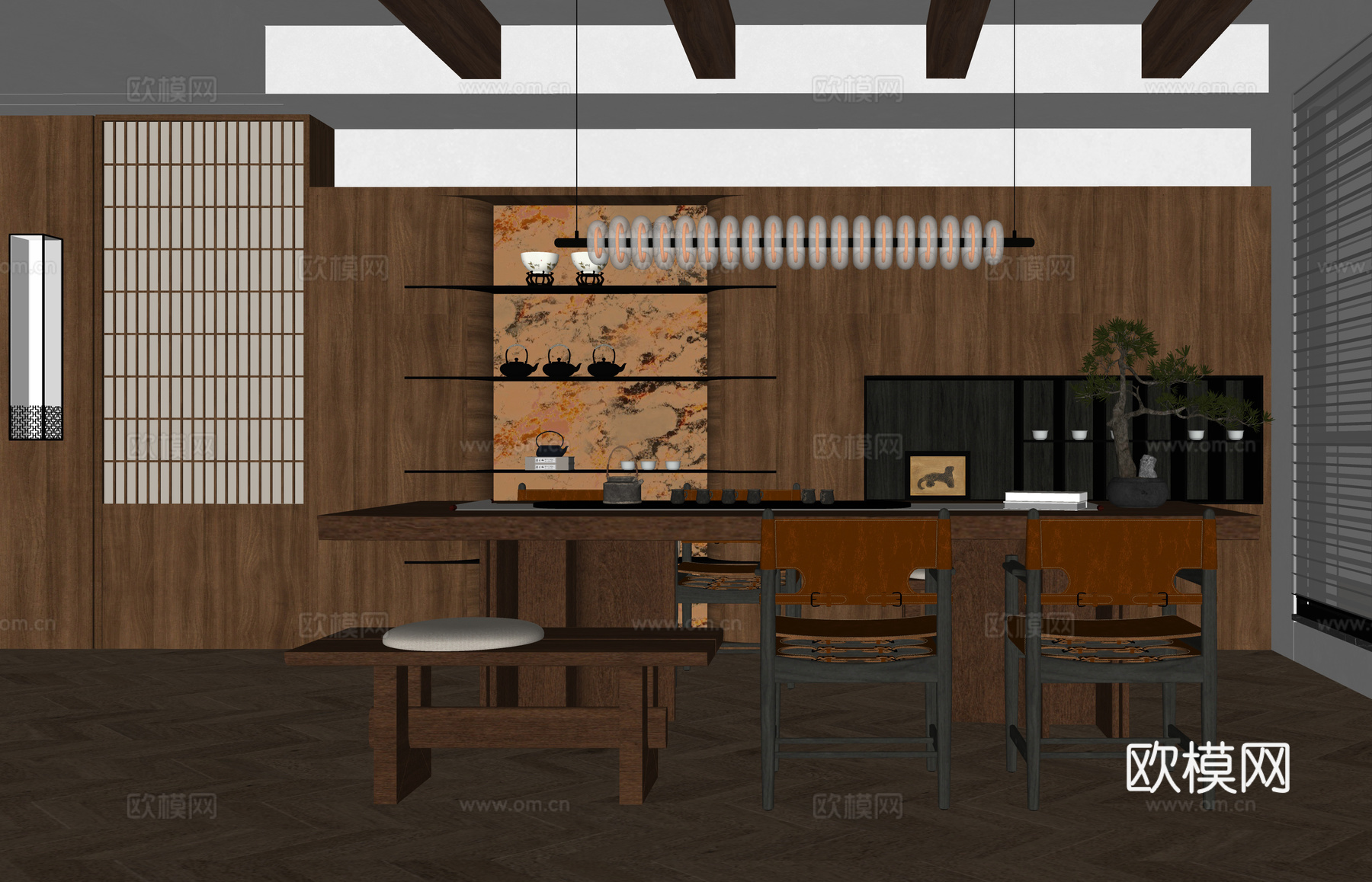 现代茶室 茶桌椅su模型