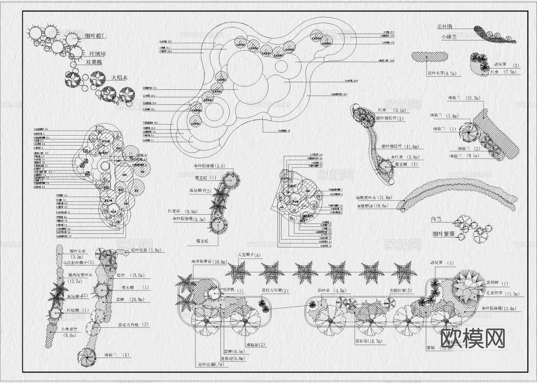 27套园林景观花境植物组团绿植配置CAD图库cad施工图