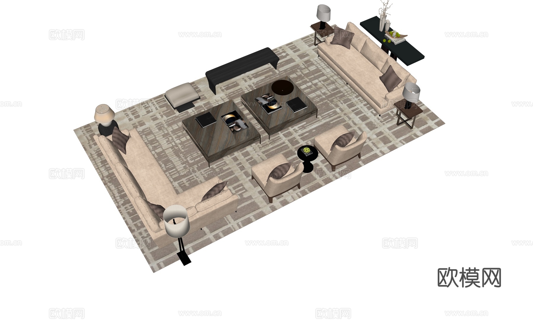 现代组合沙发茶几su模型