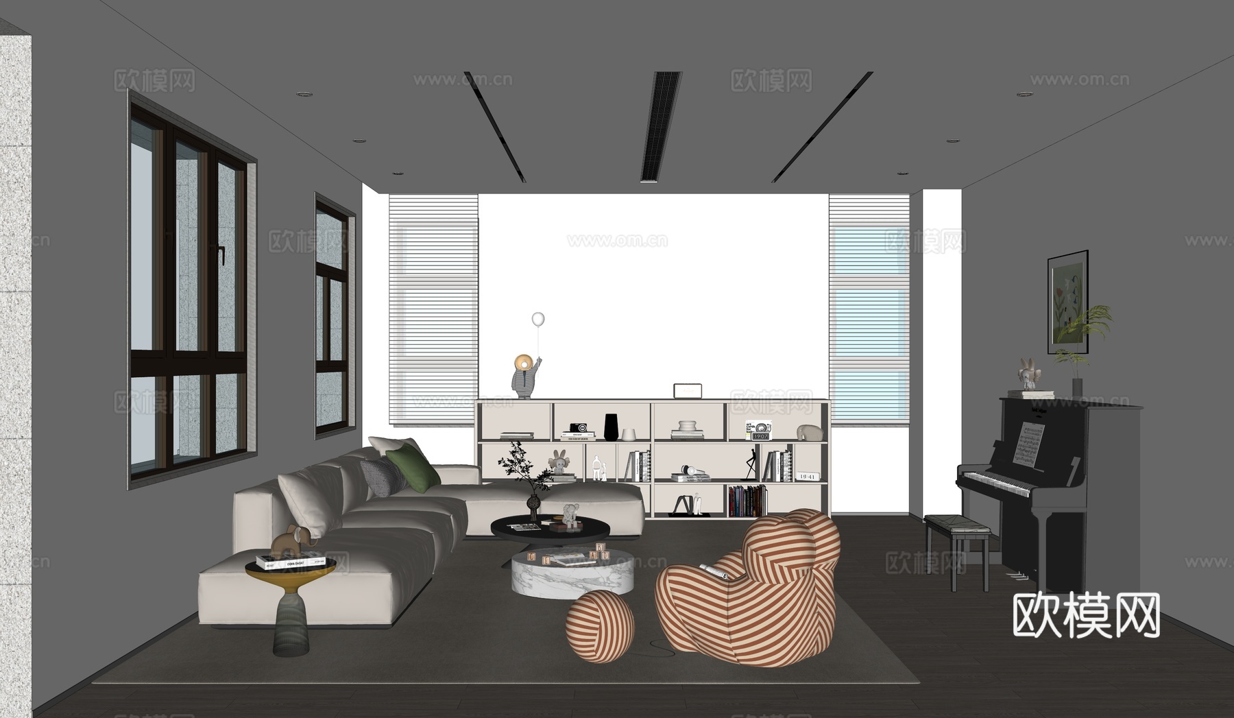 现代休闲客厅娱乐室su模型