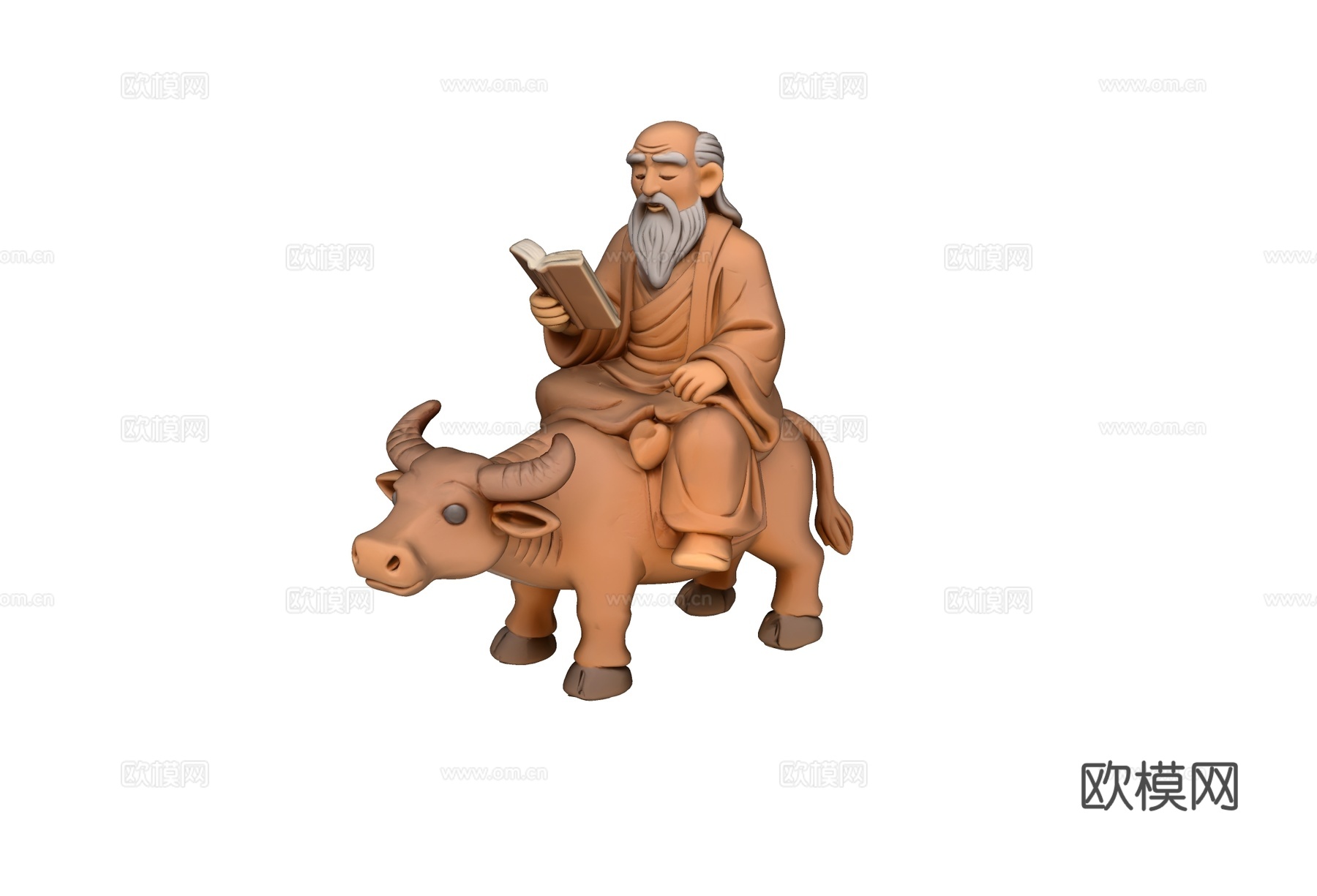 泥塑老子老者非遗彩泥雕塑摆件su模型