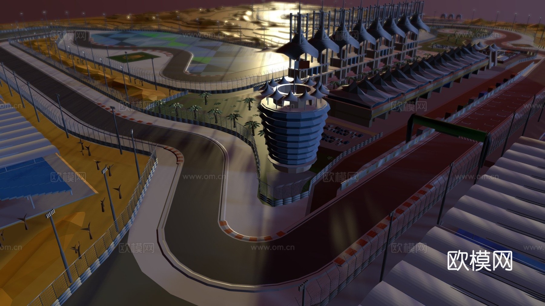 F1巴林低多边形赛道3d模型下载（渲染图1）